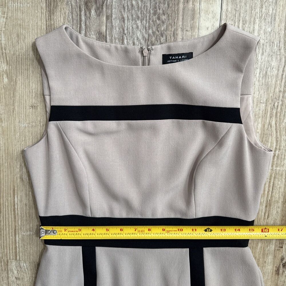 Tahari ASL Dress 6 Tan & Black Sleeveless Lined Sheath EUC - Picture 4 of 5